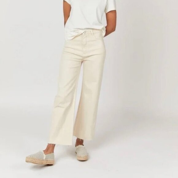 Oliver Logan Aberdeen High Rise Wide Leg Raw Hem Pants Jeans Cream Denim Size 30 - Picture 1 of 14